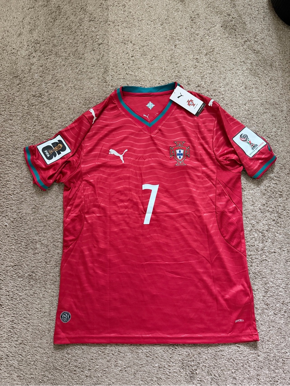 *NWT Puma Portugal Red Men's Football Soccer Jersey with Green Trim - Ronaldo